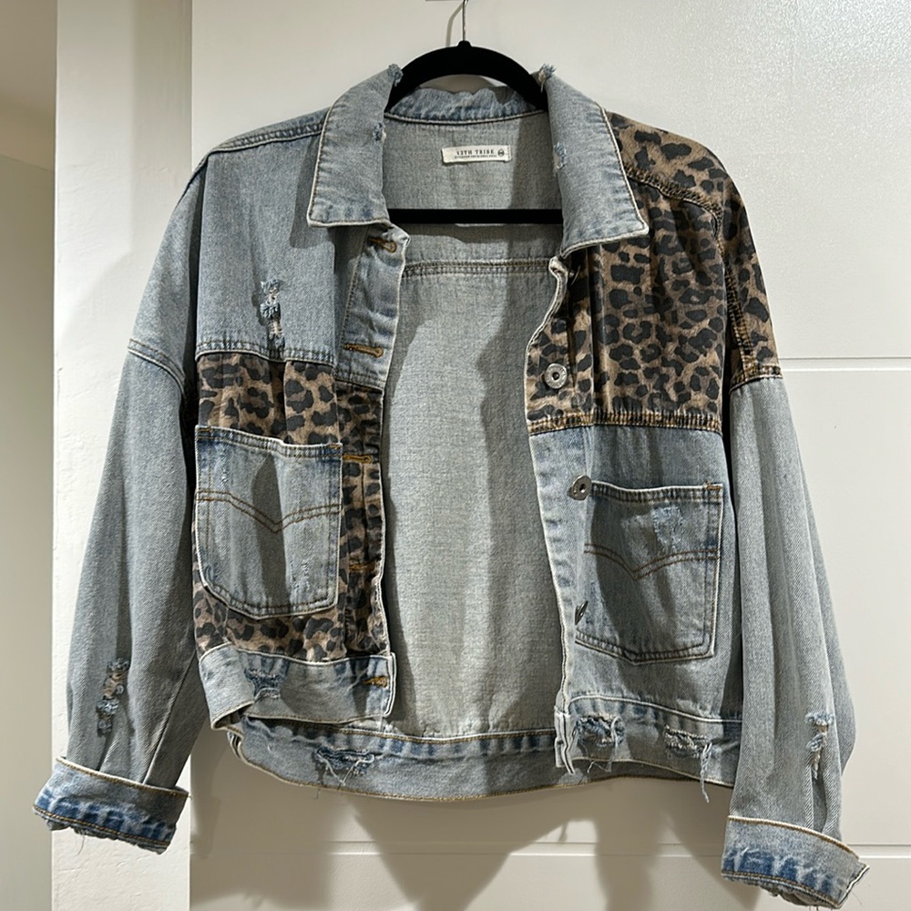 12th tribe denim and leopard print jacket SM